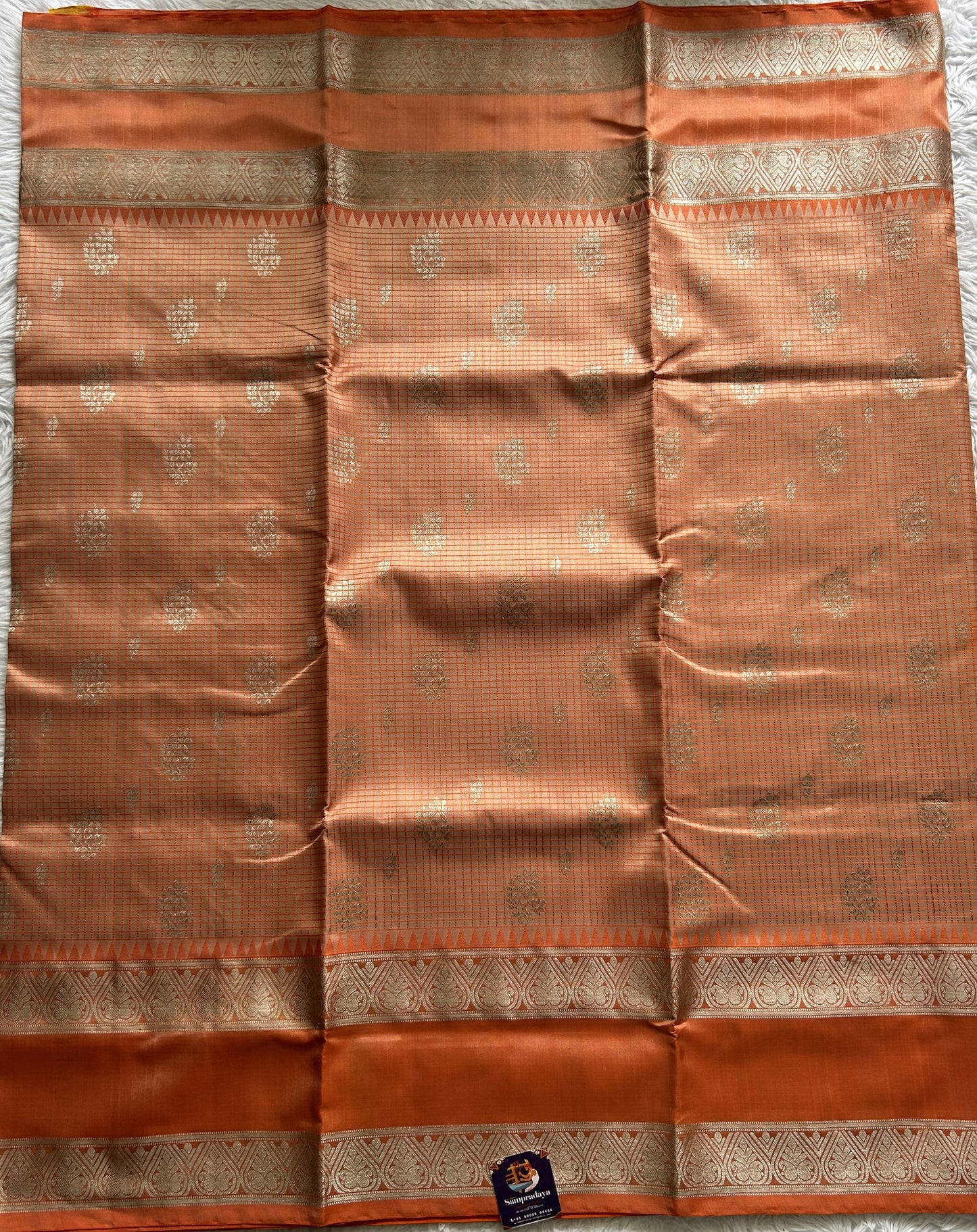 Venkatagiri Pattu Saree Light Orange Complemented With a Zari Gap Border - Sampradaya Designer Studio