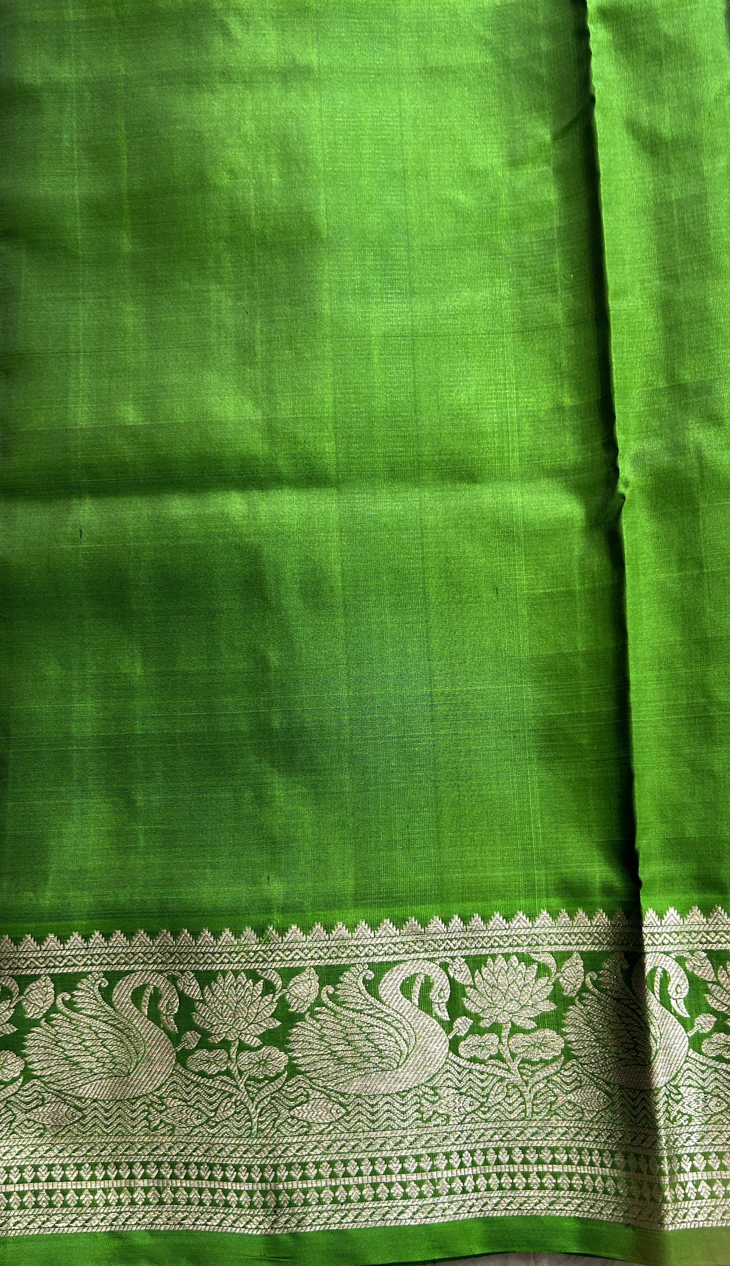 Venkatagiri Pattu Saree Blue Complemented With a Green Color Zari Border - Sampradaya Designer Studio