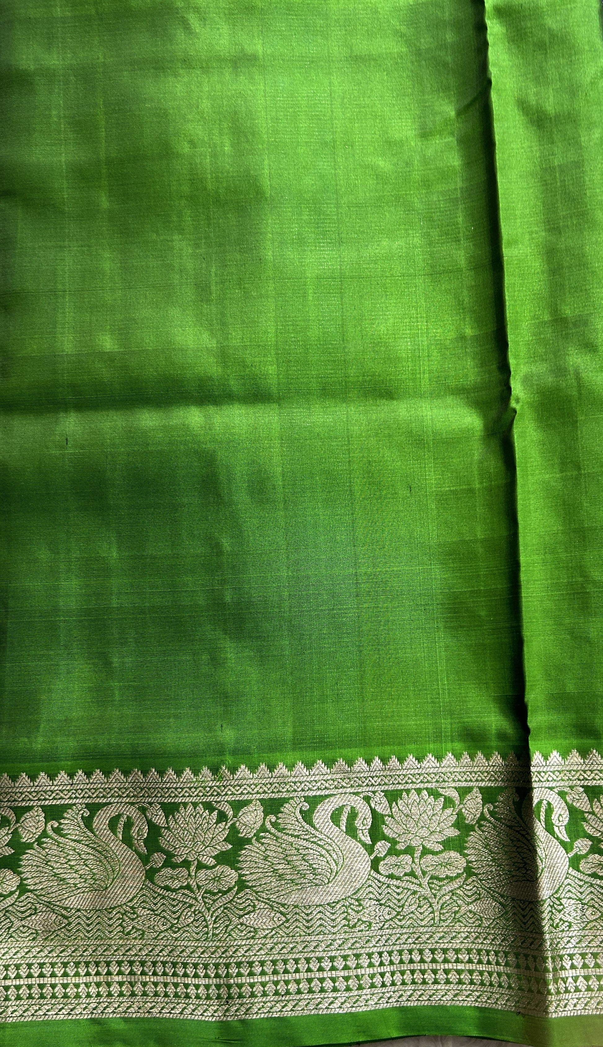 Venkatagiri Pattu Saree Blue Complemented With a Green Color Zari Border - Sampradaya Designer Studio