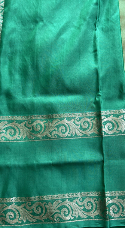 Venkatagiri Pattu Saree Pista Green Complemented With a Sea Green Color Zari Border - Sampradaya Designer Studio