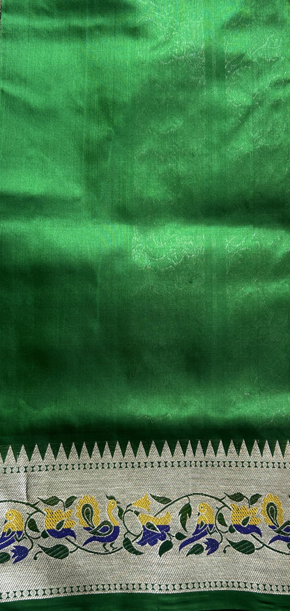 Venkatagiri Pattu Saree Green Complemented With a Zari Border - Sampradaya Designer Studio