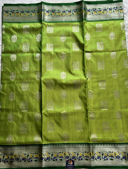 Venkatagiri Pattu Saree Green Complemented With a Zari Border - Sampradaya Designer Studio