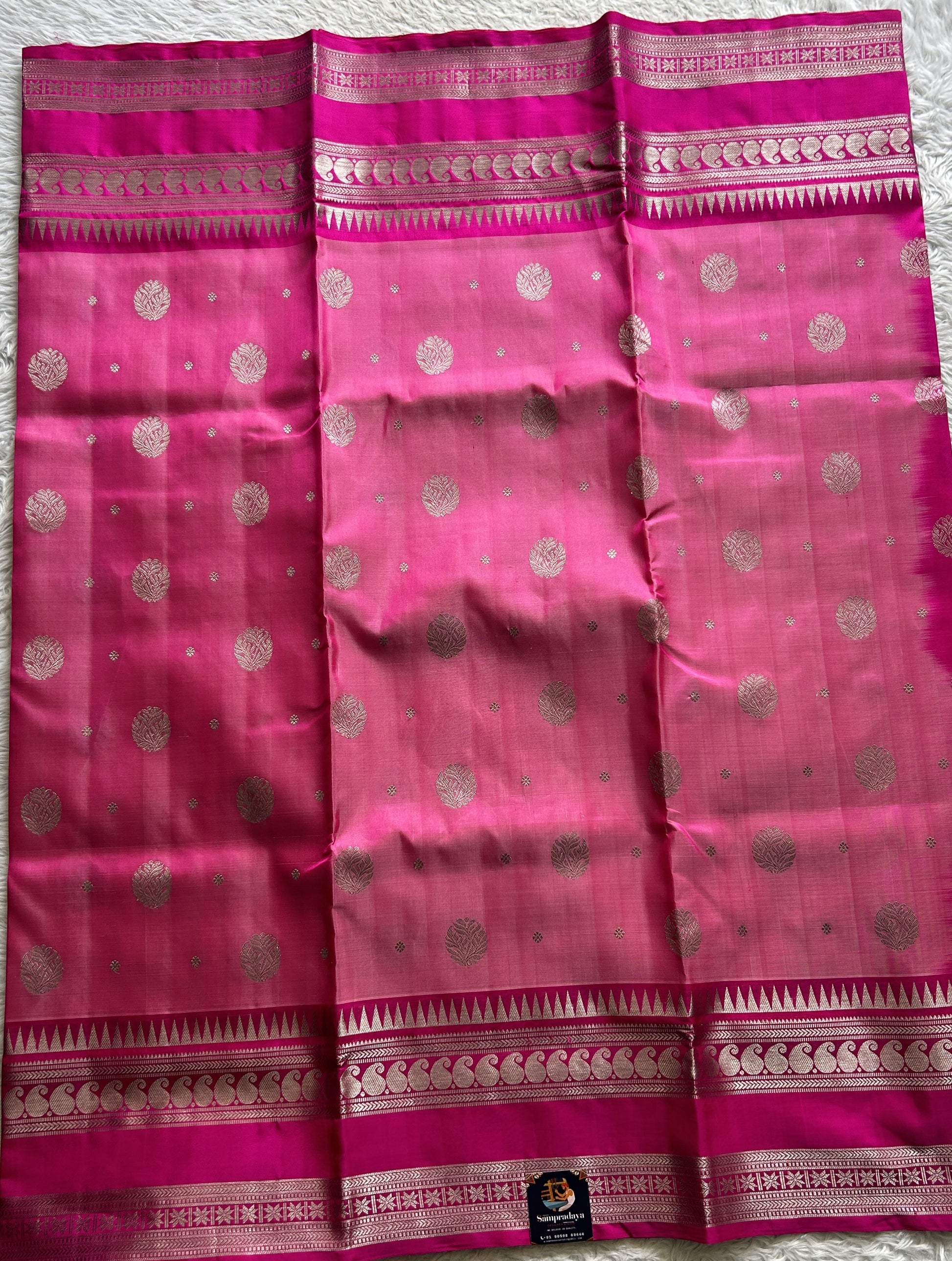 Venkatagiri Pattu Saree Light Pink Colored Complemented With a Zari Border - Sampradaya Designer Studio