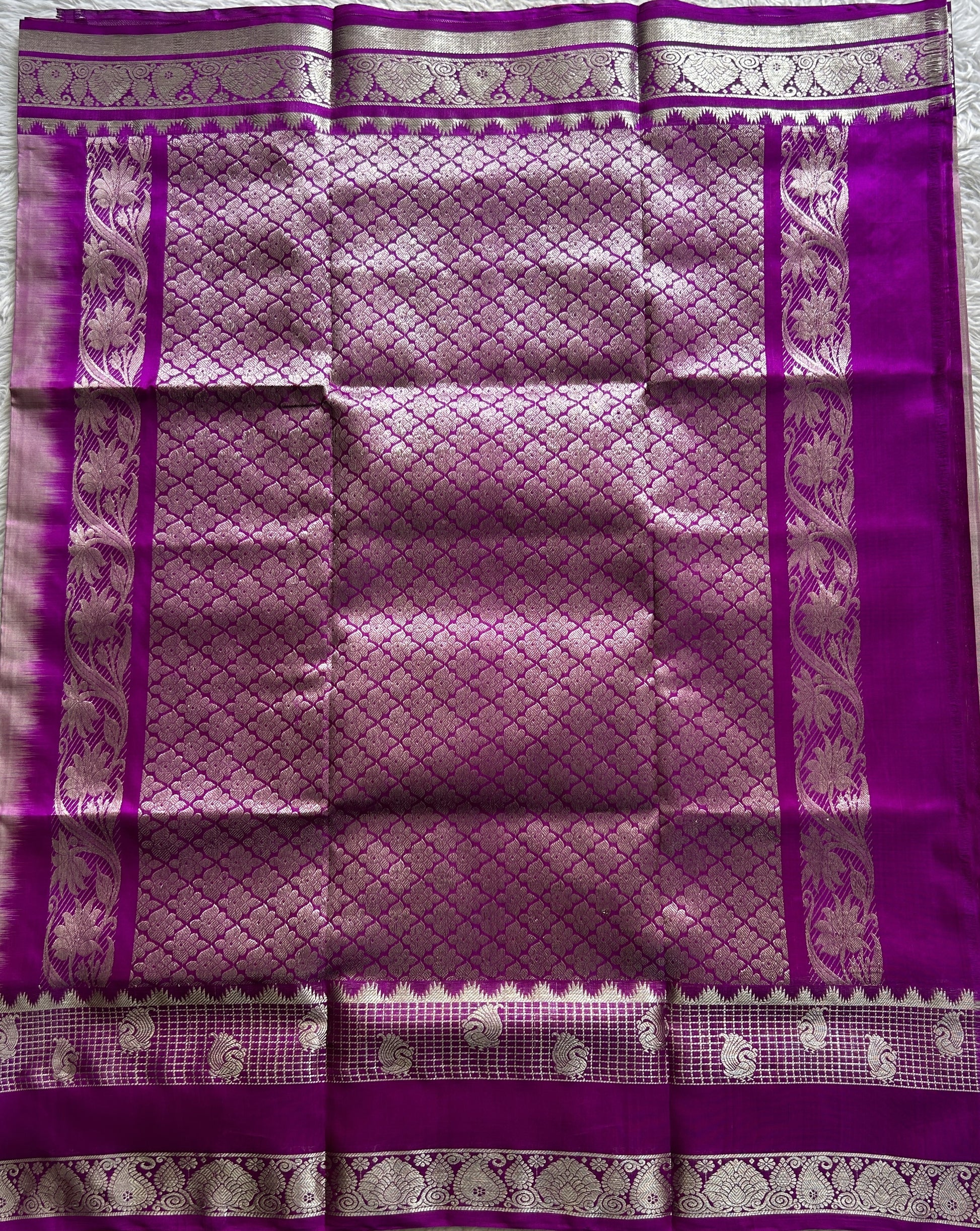 Venkatagiri Pattu Saree Light Lilac Colored Complemented With a Zari Border - Sampradaya Designer Studio