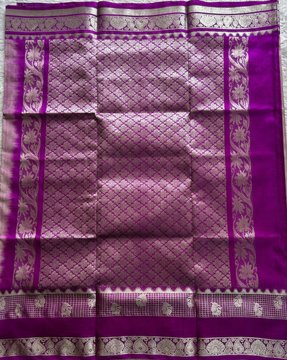 Venkatagiri Pattu Saree Light Lilac Colored Complemented With a Zari Border - Sampradaya Designer Studio