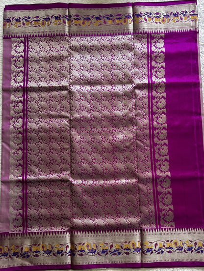 Venkatagiri Pattu Saree Lilac Colored Complemented With a Zari Border - Sampradaya Designer Studio