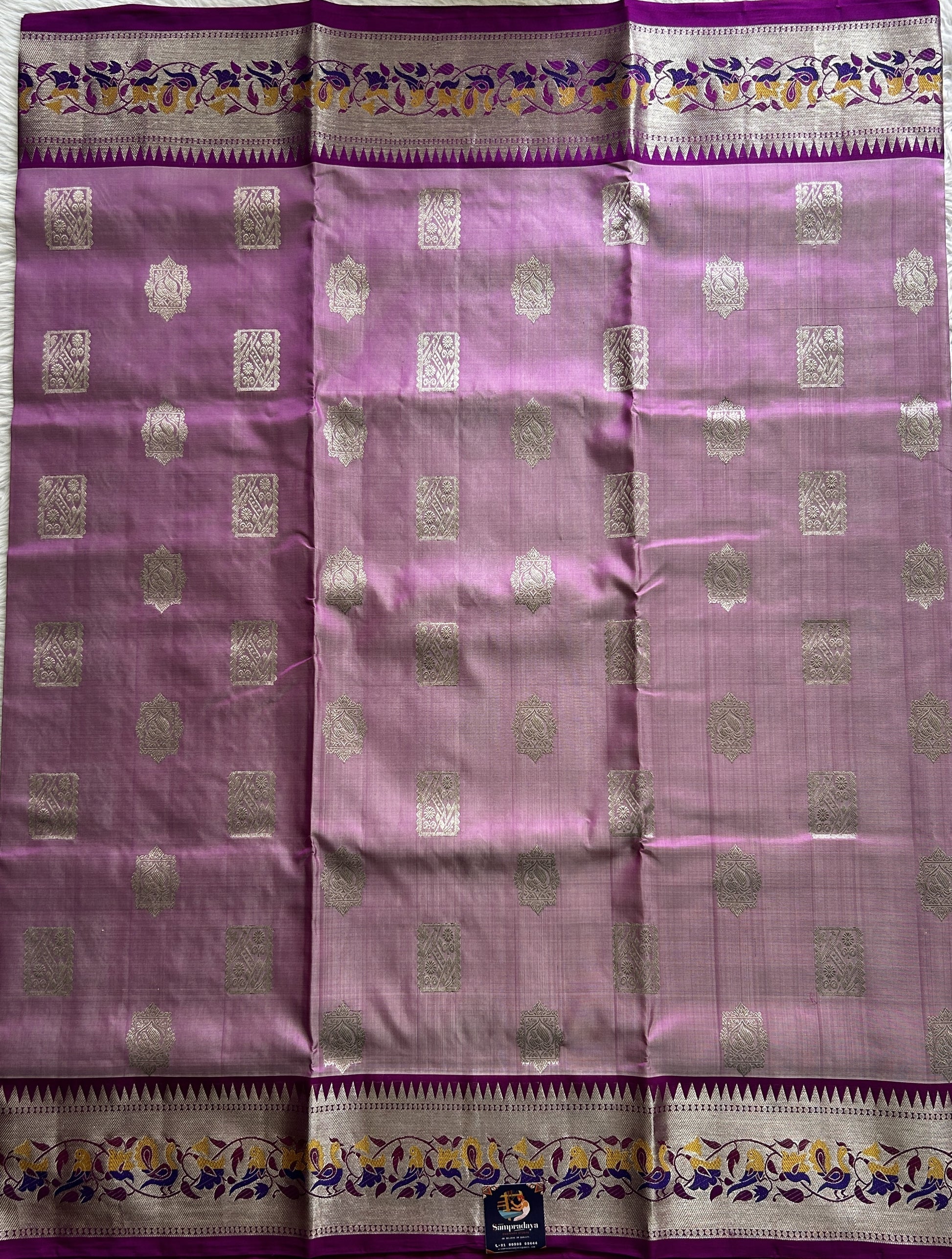 Venkatagiri Pattu Saree Lilac Colored Complemented With a Zari Border - Sampradaya Designer Studio