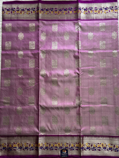 Venkatagiri Pattu Saree Lilac Colored Complemented With a Zari Border - Sampradaya Designer Studio