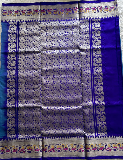 Venkatagiri Pattu Saree Blue Colored Complemented With a Zari Border - Sampradaya Designer Studio