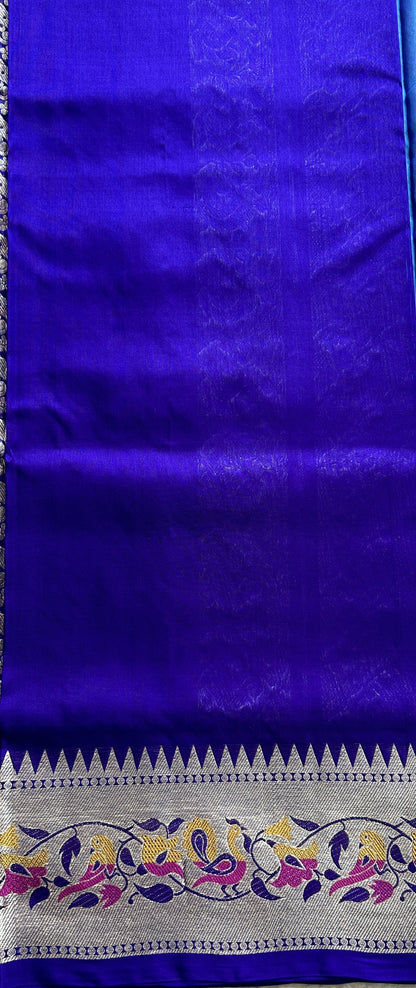 Venkatagiri Pattu Saree Blue Colored Complemented With a Zari Border - Sampradaya Designer Studio