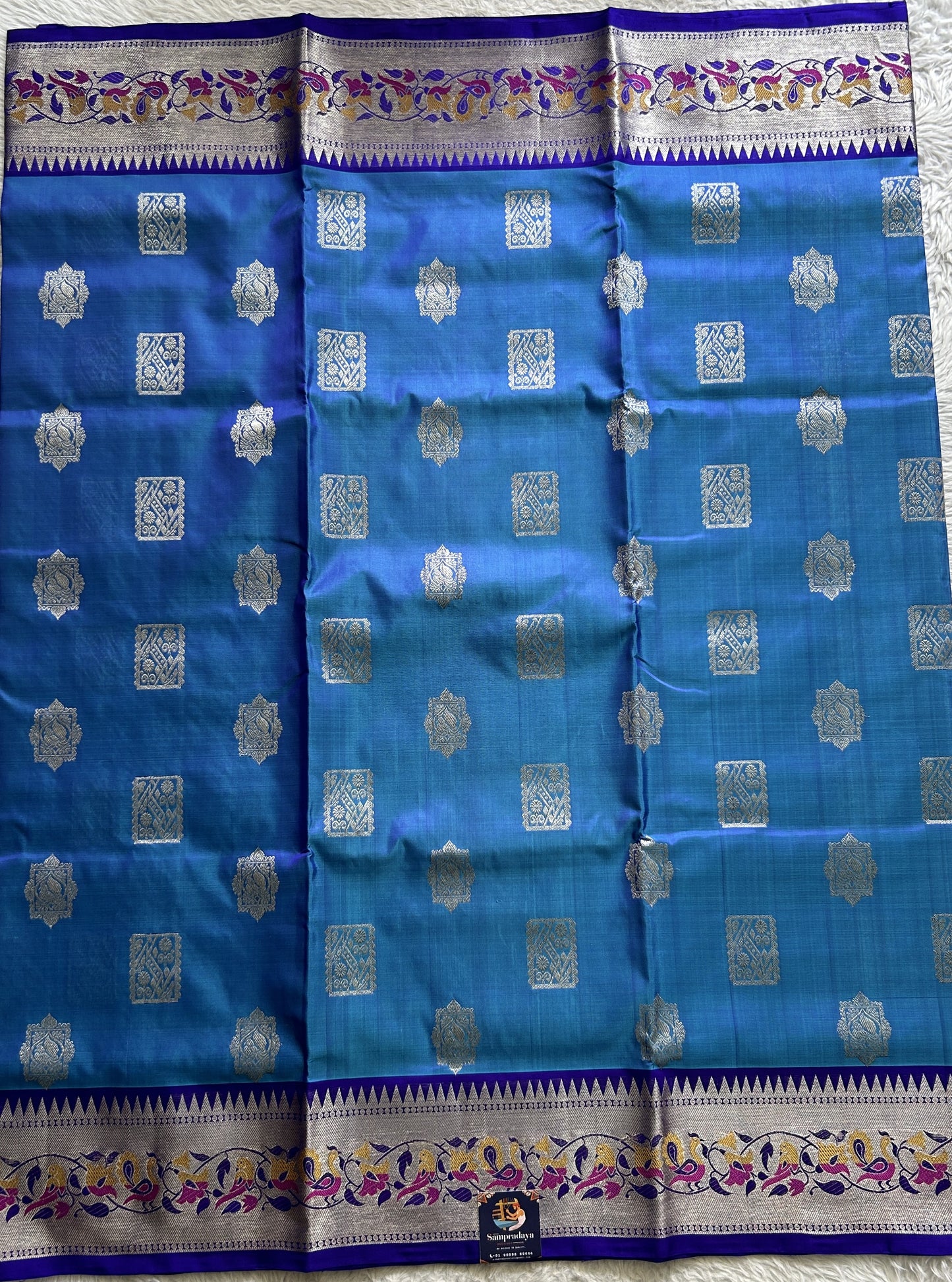 Venkatagiri Pattu Saree Blue Colored Complemented With a Zari Border - Sampradaya Designer Studio