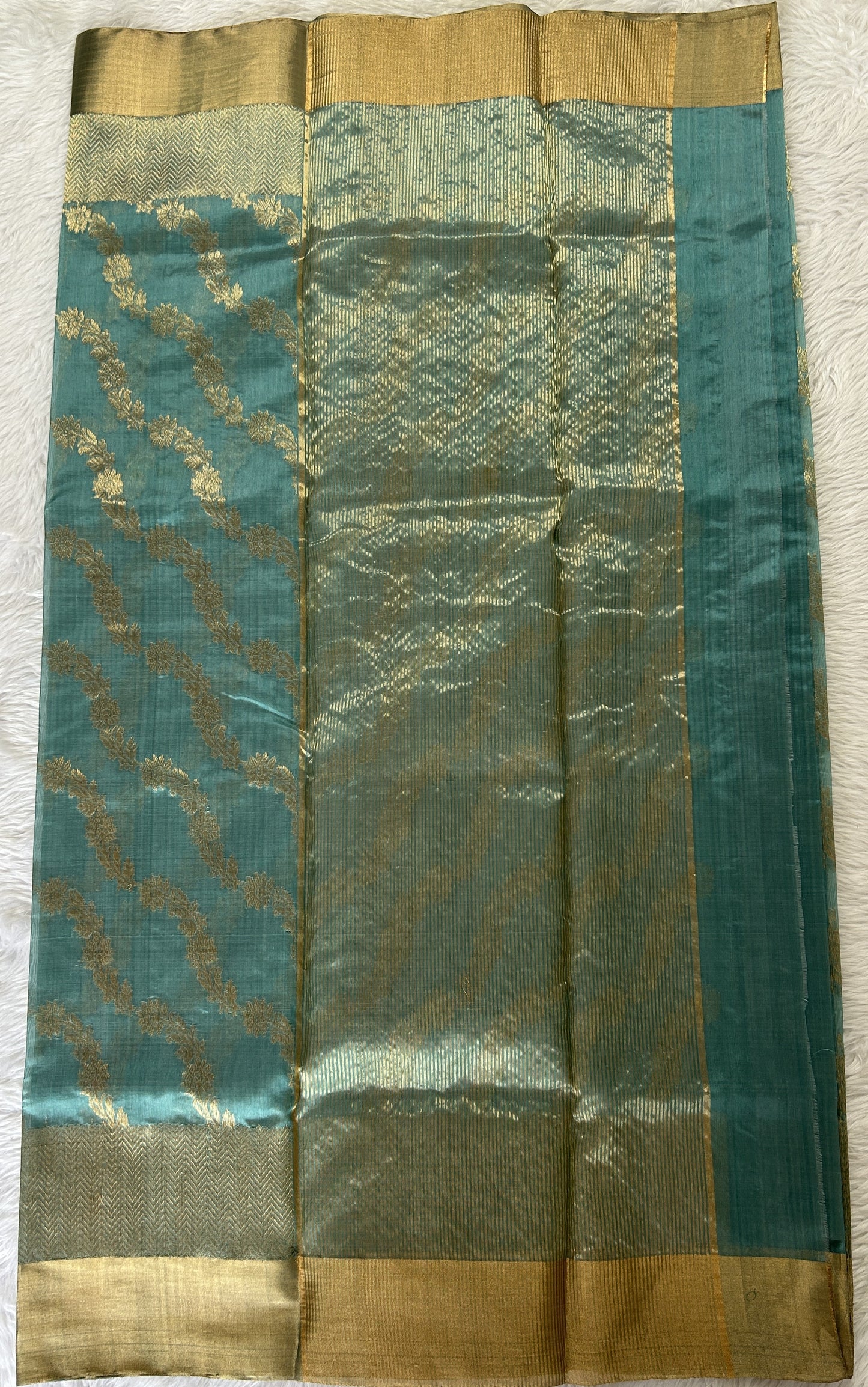 Chanderi Pattu Saree Sea Blue colored saree complemented with a Gold Zari border - Sampradaya Designer Studio