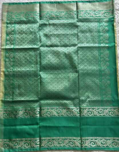 Venkatagiri Pattu Saree Pista Green Colored Complemented With a Zari Border - Sampradaya Designer Studio