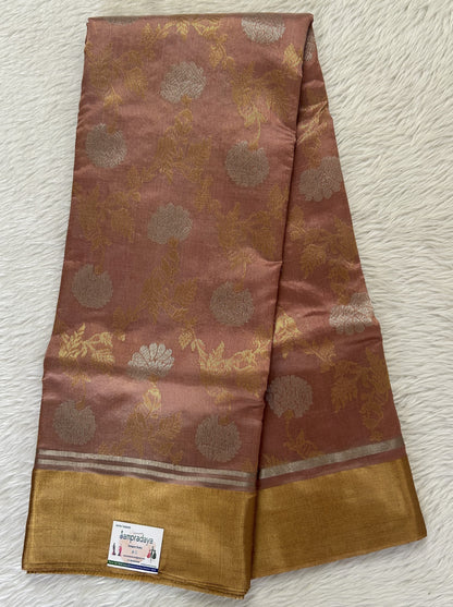 Chanderi Pattu Saree Onion Pink colored saree complemented with a Gold Zari border - Sampradaya Designer Studio