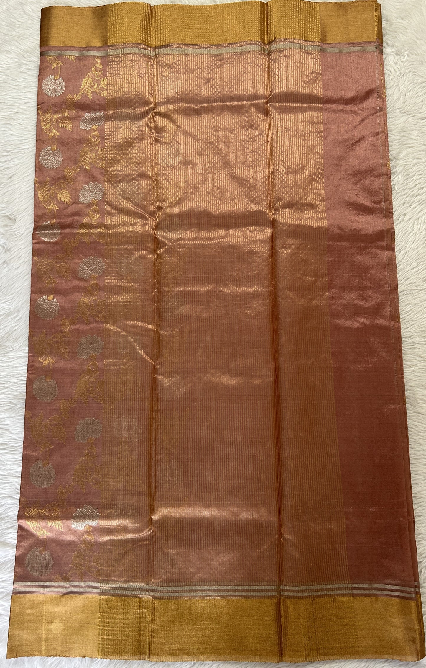 Chanderi Pattu Saree Onion Pink colored saree complemented with a Gold Zari border - Sampradaya Designer Studio