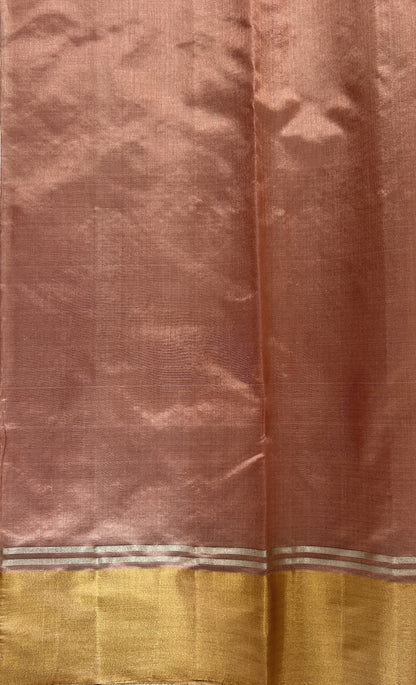 Chanderi Pattu Saree Onion Pink colored saree complemented with a Gold Zari border - Sampradaya Designer Studio