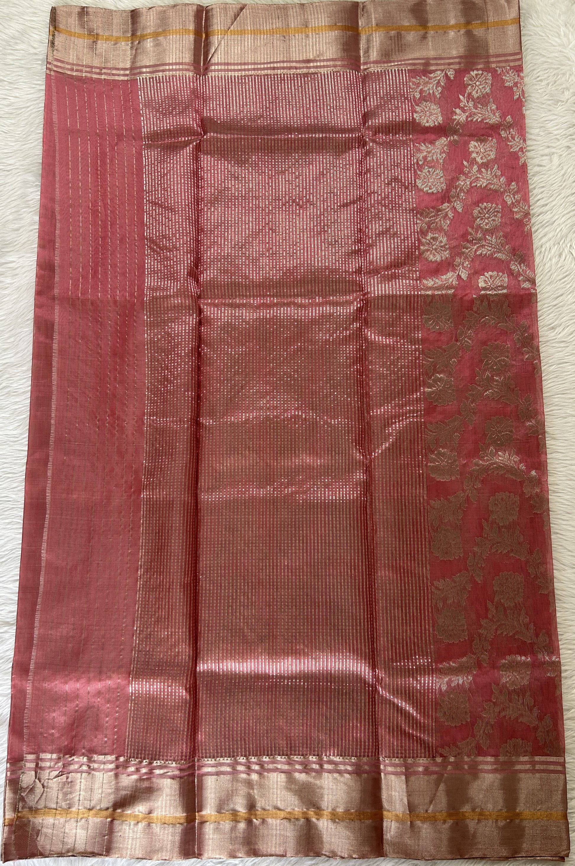 Chanderi Pattu Saree Pink colored saree complemented with a Silver Zari border - Sampradaya Designer Studio