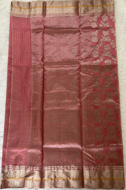 Chanderi Pattu Saree Pink colored saree complemented with a Silver Zari border - Sampradaya Designer Studio