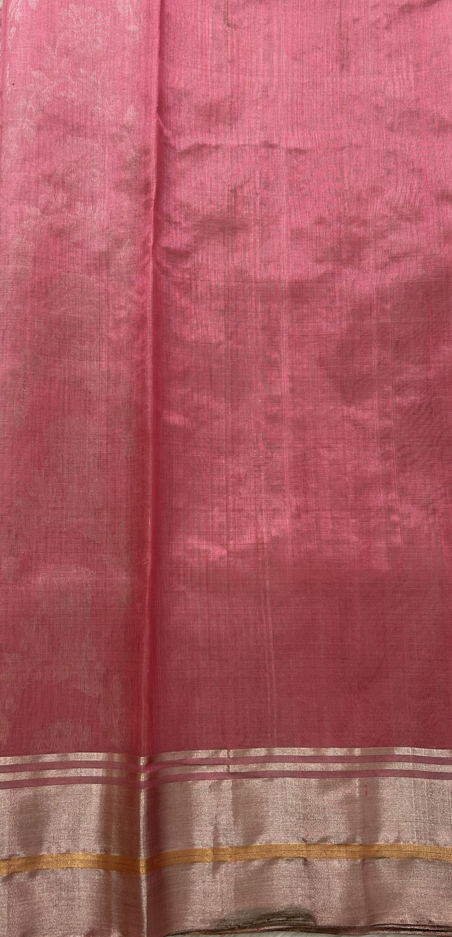 Chanderi Pattu Saree Pink colored saree complemented with a Silver Zari border - Sampradaya Designer Studio