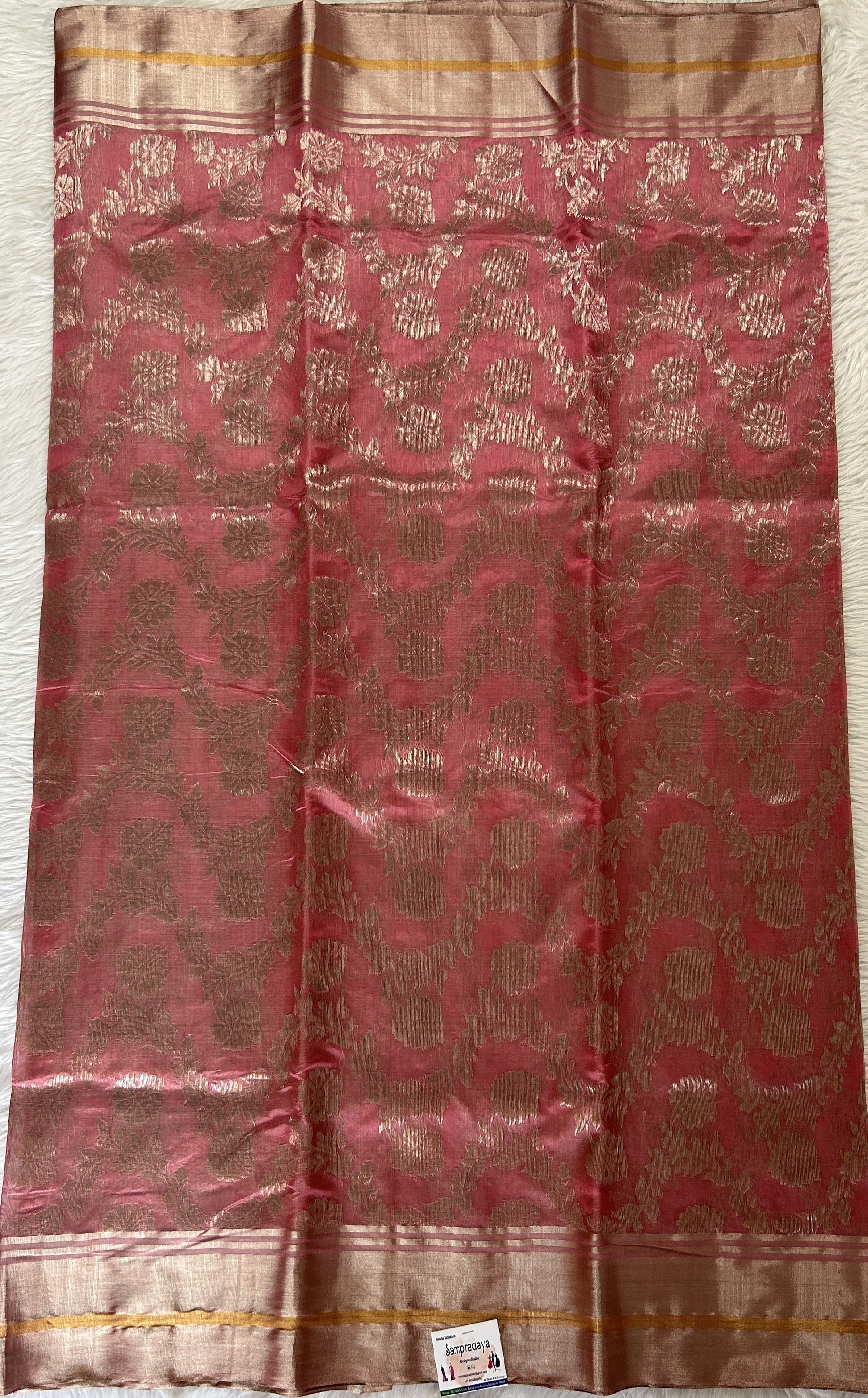 Chanderi Pattu Saree Pink colored saree complemented with a Silver Zari border - Sampradaya Designer Studio