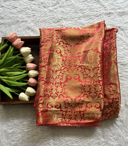 Banarasi Blouse Piece Peach Colored with a Allover Zari Weaving. - Sampradaya Designer Studio