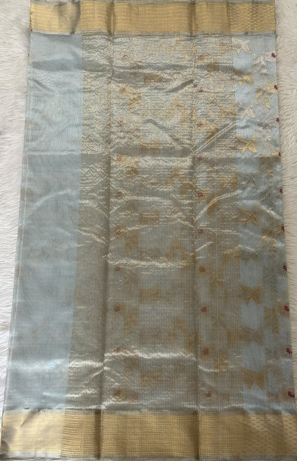 Chanderi Pattu Saree Pastel Blue colored saree complemented with a Gold Zari border - Sampradaya Designer Studio