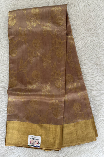 Chanderi Pattu Saree Beige colored saree complemented with a Gold Zari border - Sampradaya Designer Studio