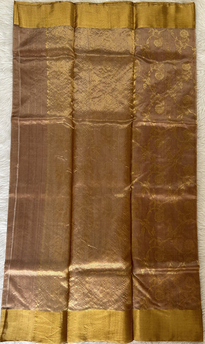 Chanderi Pattu Saree Beige colored saree complemented with a Gold Zari border - Sampradaya Designer Studio