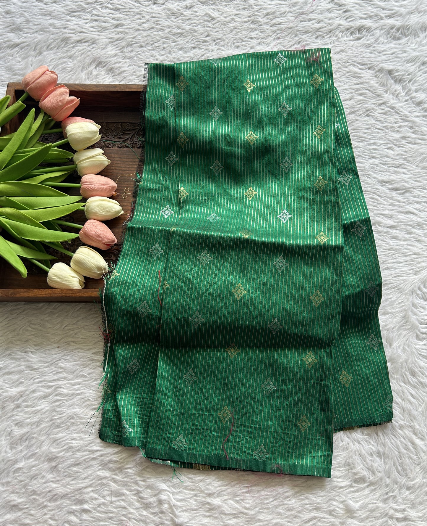 Banarasi Blouse Piece Bottle Green Colored with a Zari Weaving. - Sampradaya Designer Studio