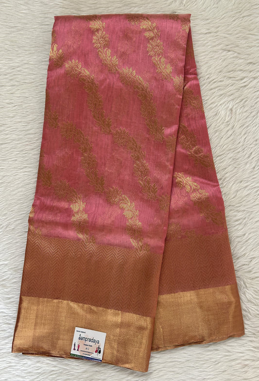 Chanderi Pattu Saree Pink colored saree complemented with a Gold Zari border - Sampradaya Designer Studio