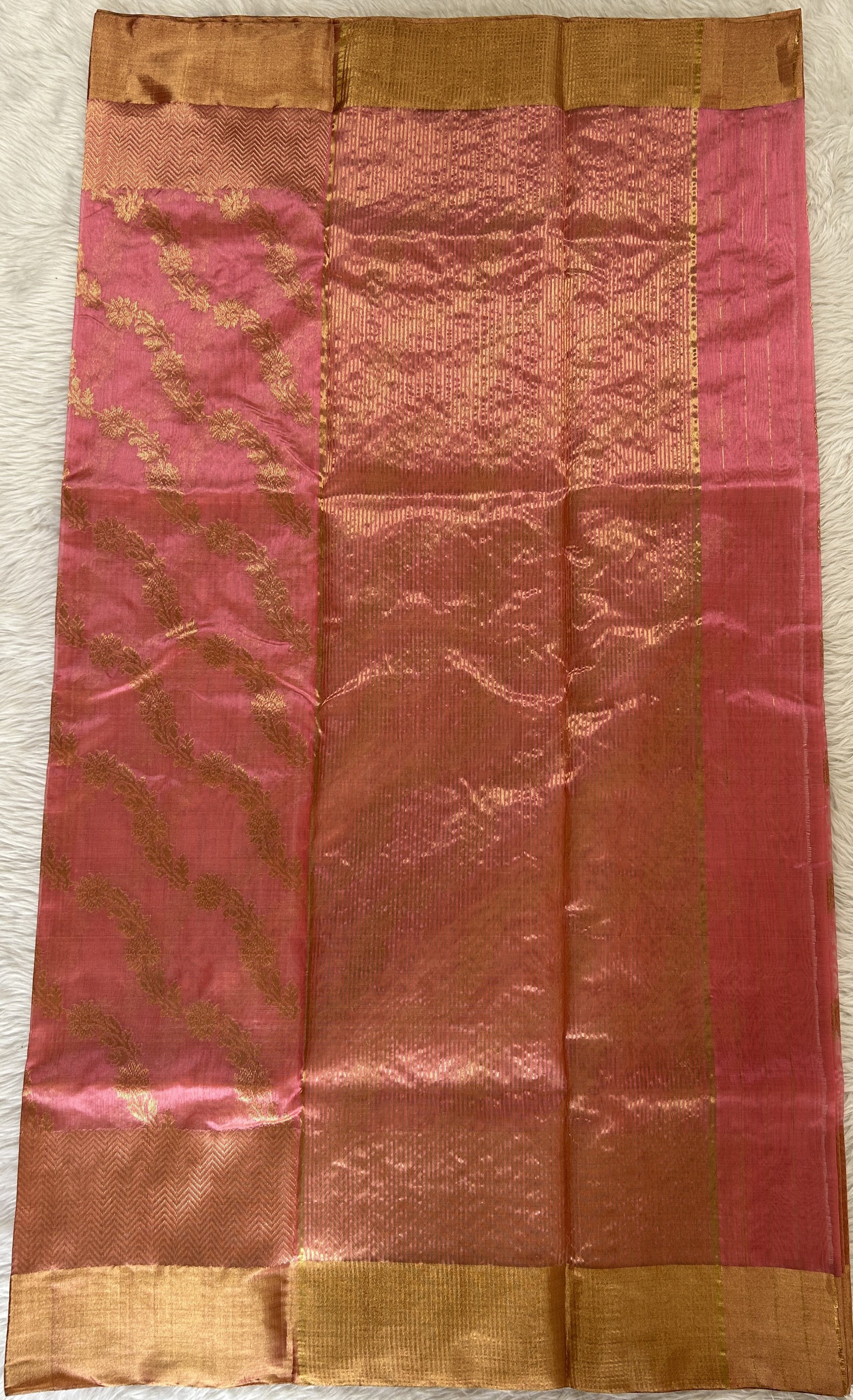 Chanderi Pattu Saree Pink colored saree complemented with a Gold Zari border - Sampradaya Designer Studio