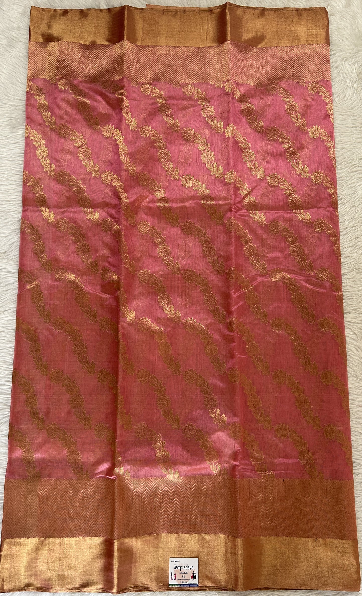 Chanderi Pattu Saree Pink colored saree complemented with a Gold Zari border - Sampradaya Designer Studio