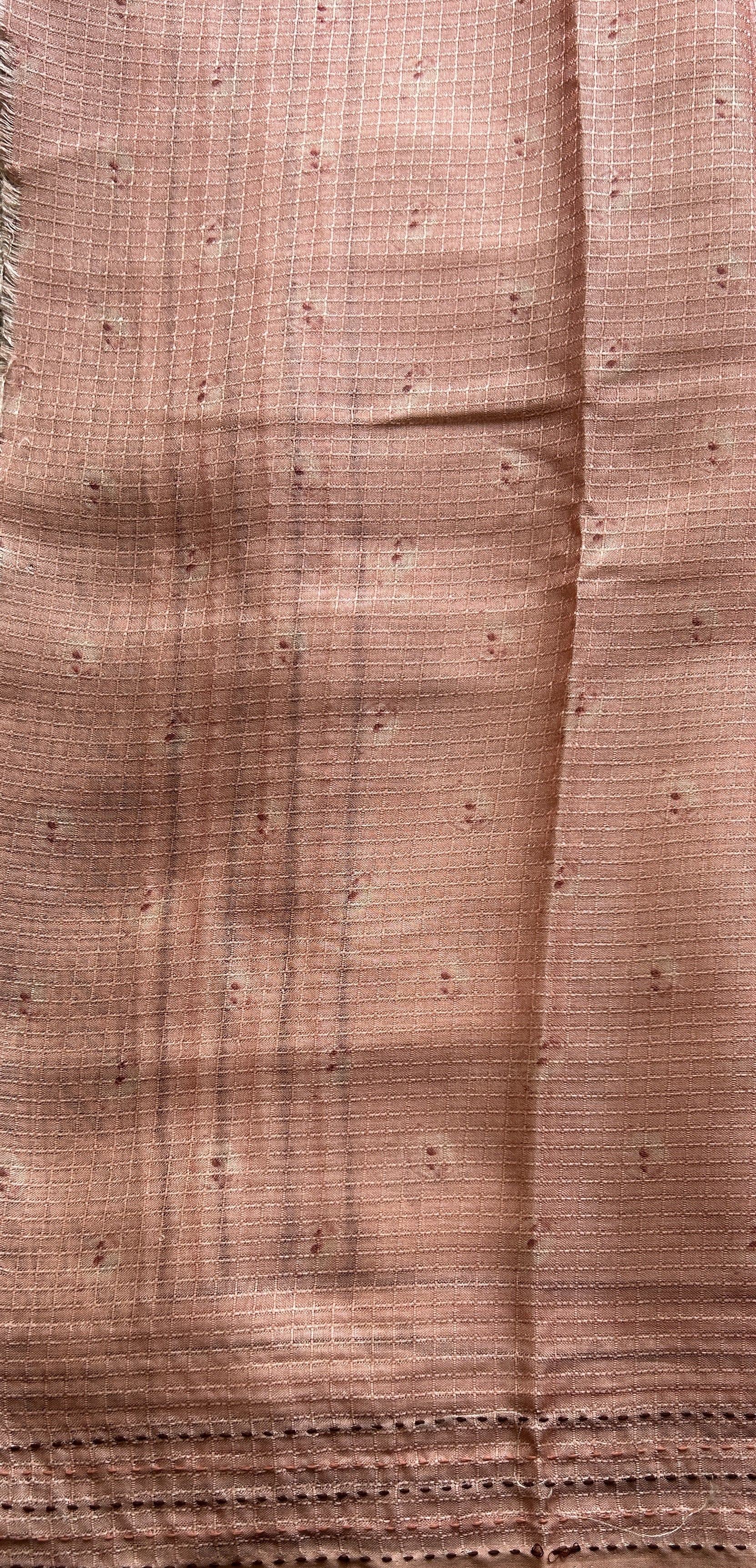 Semi Tussar Saree Peach Colored complemented with a Running Stich Border. - Sampradaya Designer Studio