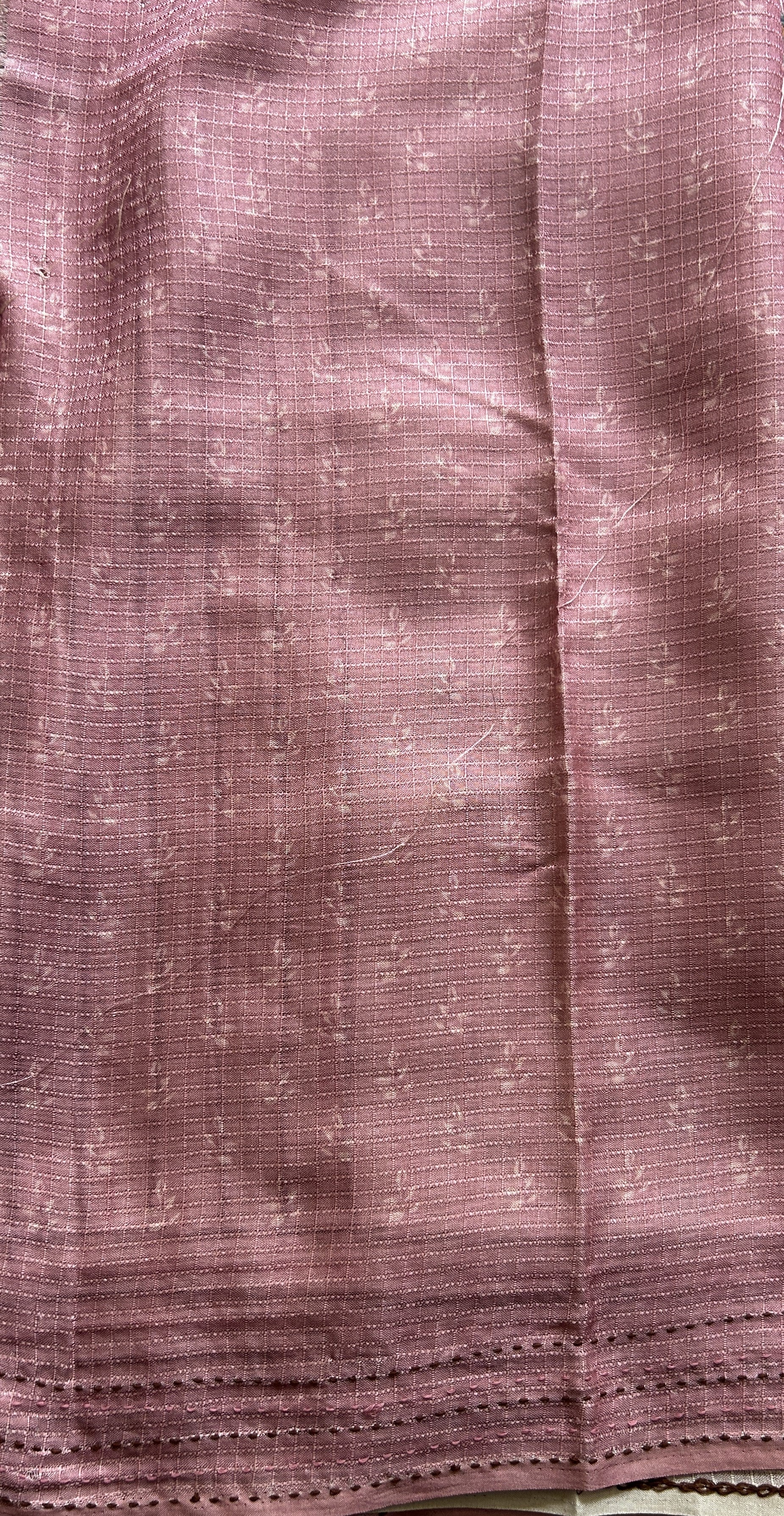 Semi Tussar Saree Pink Colored complemented with a Running Stich Border. - Sampradaya Designer Studio