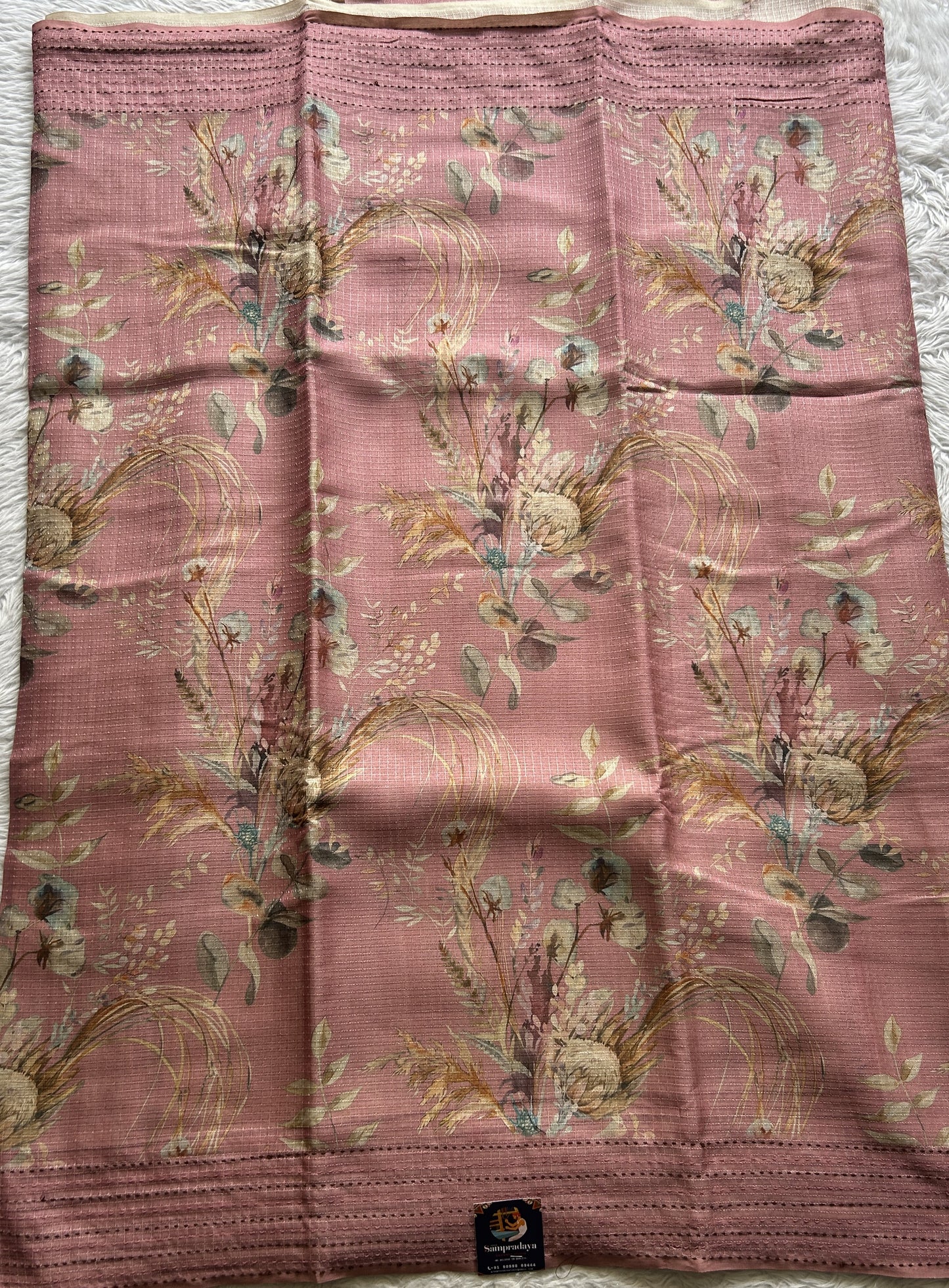 Semi Tussar Saree Pink Colored complemented with a Running Stich Border. - Sampradaya Designer Studio