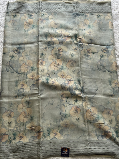 Semi Tussar Saree Light Gray Colored complemented with a Running Stich Border. - Sampradaya Designer Studio