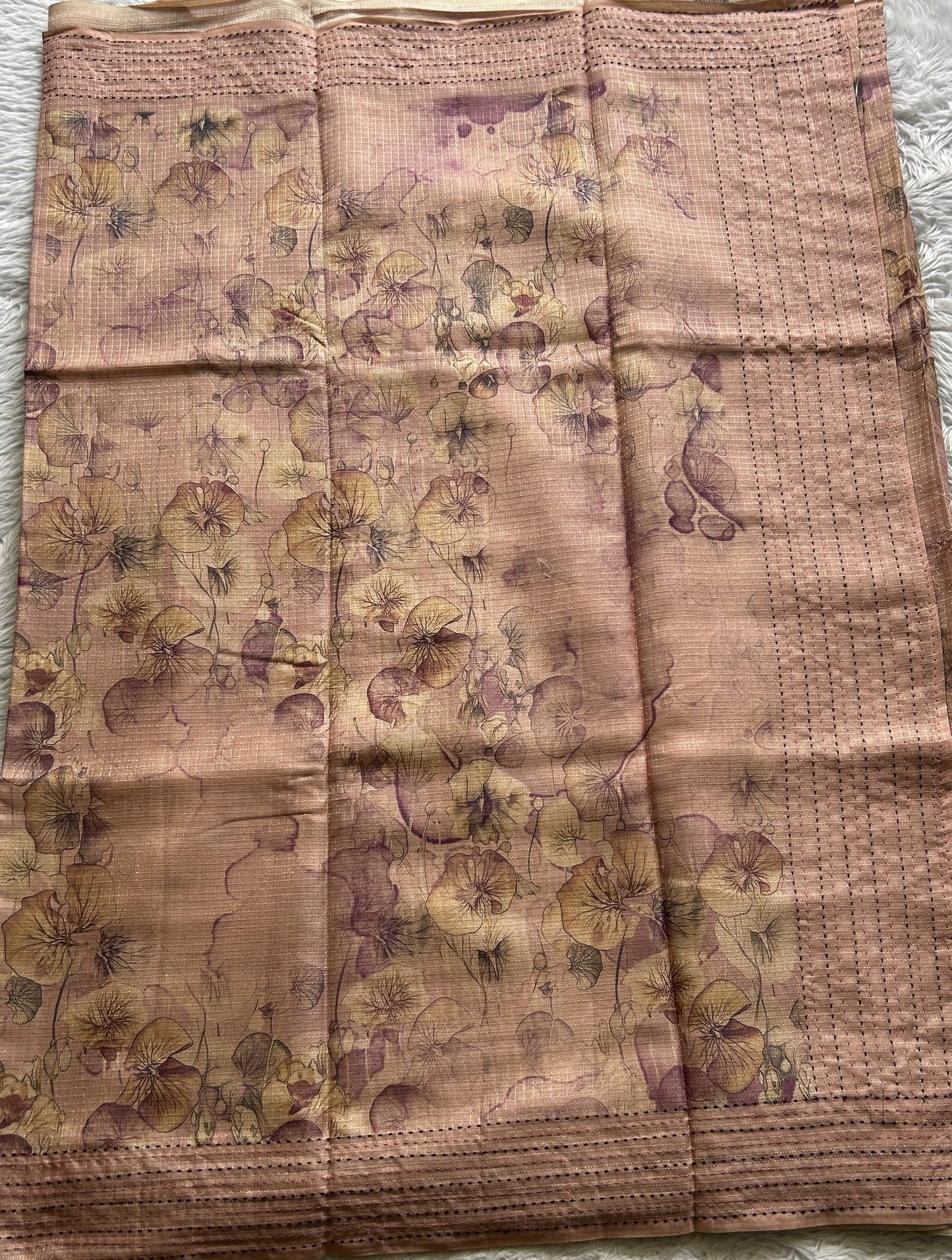 Semi Tussar Saree Light Pink Colored complemented with a Running Stich Border. - Sampradaya Designer Studio