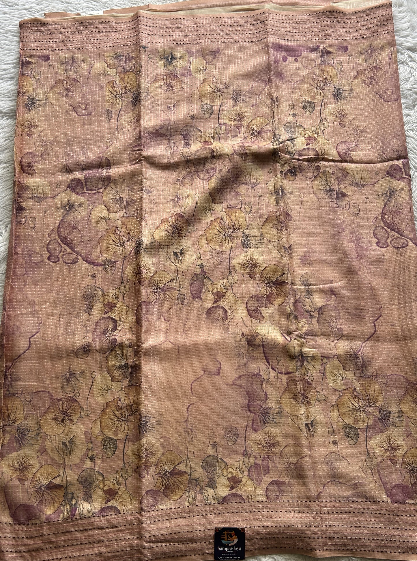 Semi Tussar Saree Light Pink Colored complemented with a Running Stich Border. - Sampradaya Designer Studio