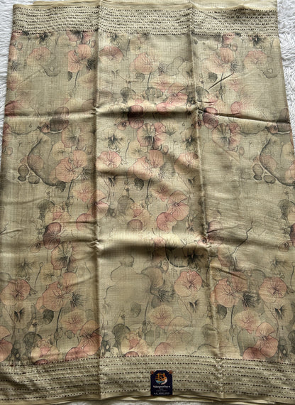 Semi Tussar Saree Light Green Colored complemented with a Running Stich Border. - Sampradaya Designer Studio