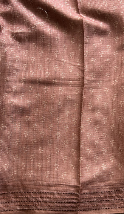 Semi Tussar Saree Onion Pink Colored complemented with a Running Stich Border. - Sampradaya Designer Studio