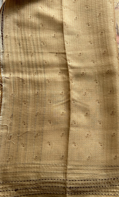 Semi Tussar Saree Light Mustard Yellow Colored complemented with a Running Stich Border. - Sampradaya Designer Studio