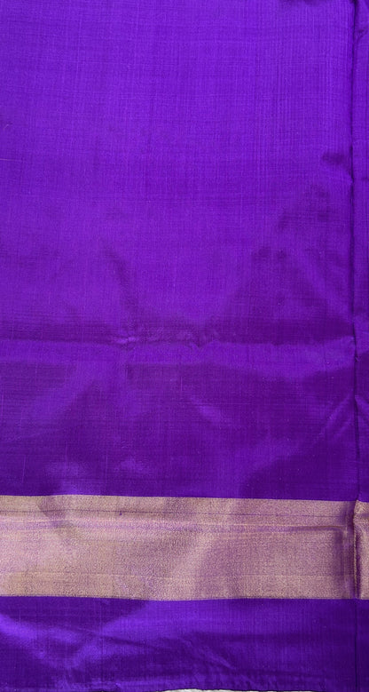 Ikkat Pattu Saree Blue colored Saree complemented with a Purple Colored Plain border. - Sampradaya Designer Studio