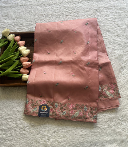 Inox Silk Saree Pink Colored Complemented with a Machine Embroidery Border. - Sampradaya Designer Studio