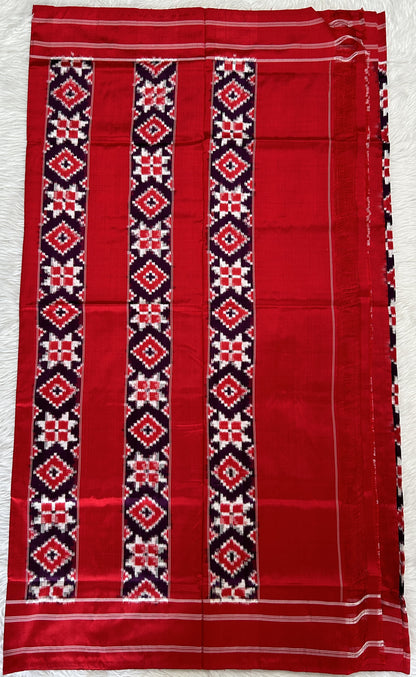 Ikkat Pattu Saree Dark Purple colored Saree complemented with a Red Colored Plain border. - Sampradaya Designer Studio