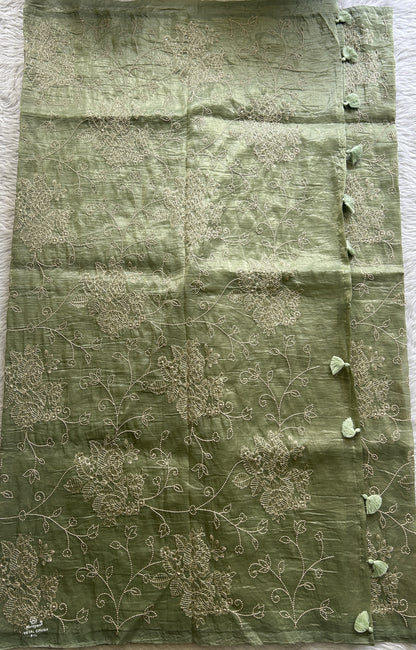 Inox Silk Saree Light Green Colored Complemented with a Borderless. - Sampradaya Designer Studio