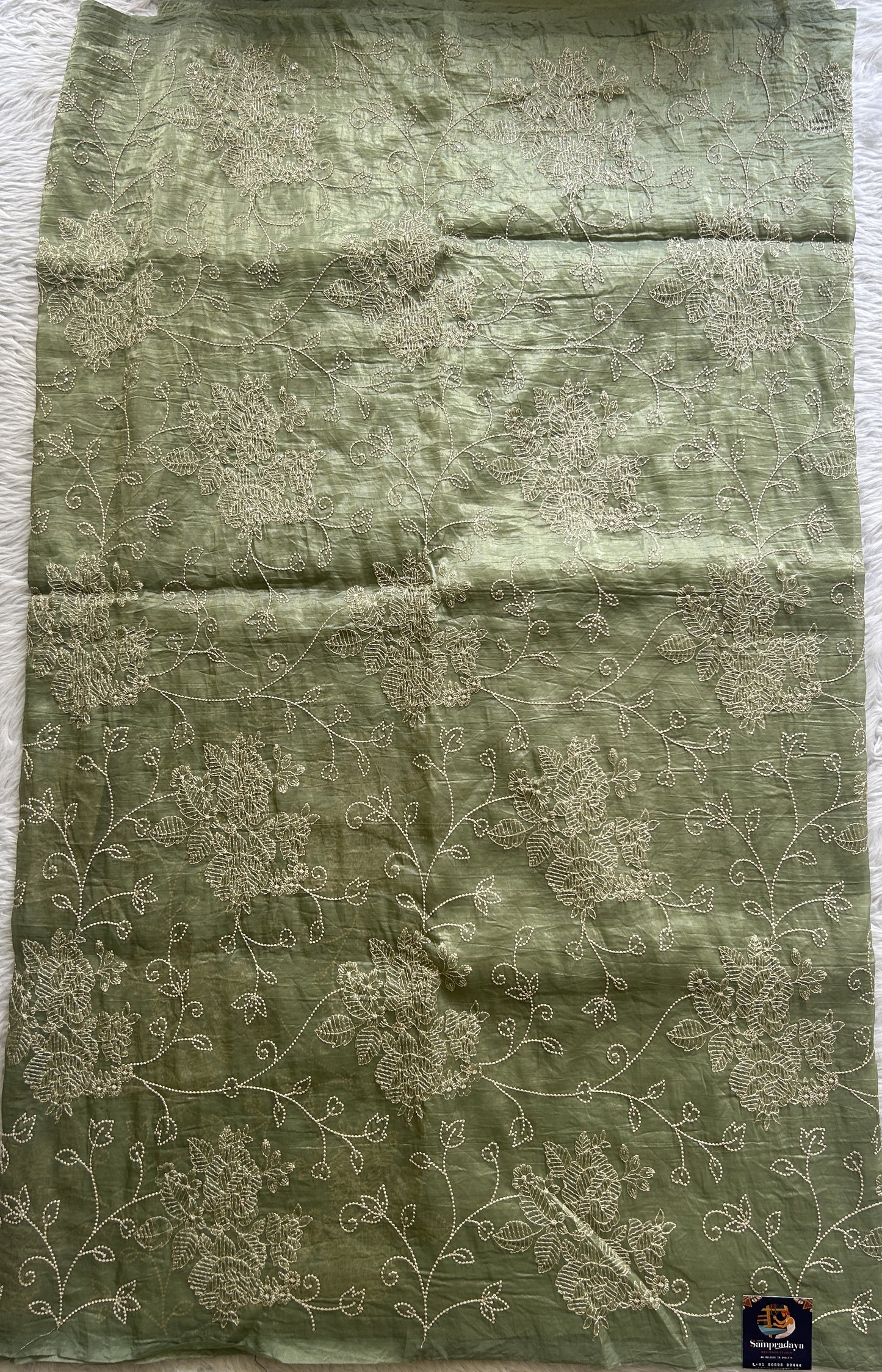 Inox Silk Saree Light Green Colored Complemented with a Borderless. - Sampradaya Designer Studio