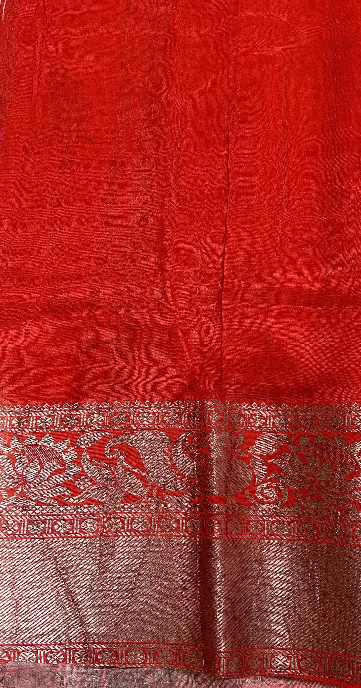 Mangalagiri Pattu Digital Print Saree Light Peach colored Saree complemented with a Red Colored Mangalagiri Border - Sampradaya Designer Studio