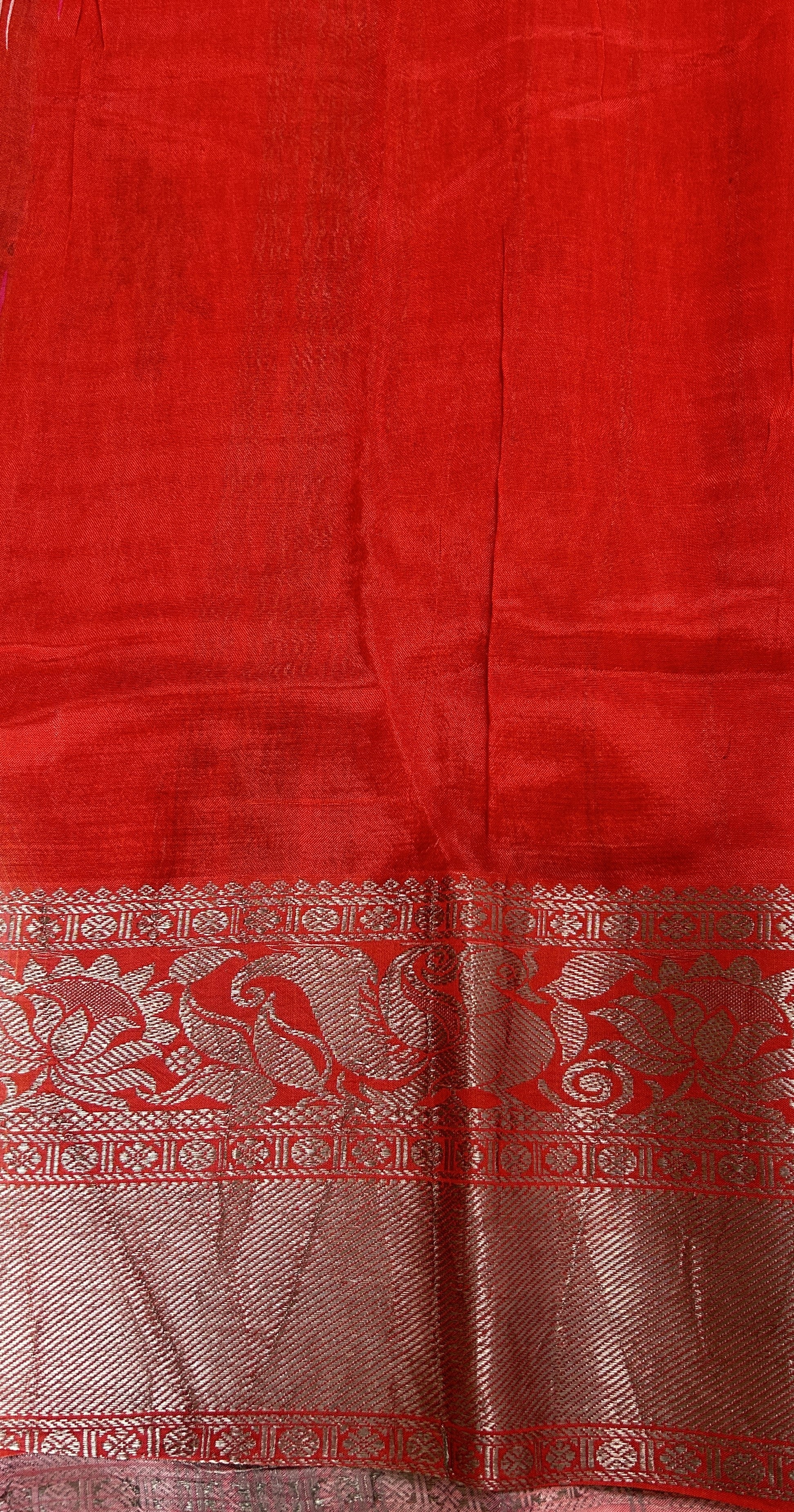 Mangalagiri Pattu Digital Print Saree Light Peach colored Saree complemented with a Red Colored Mangalagiri Border - Sampradaya Designer Studio