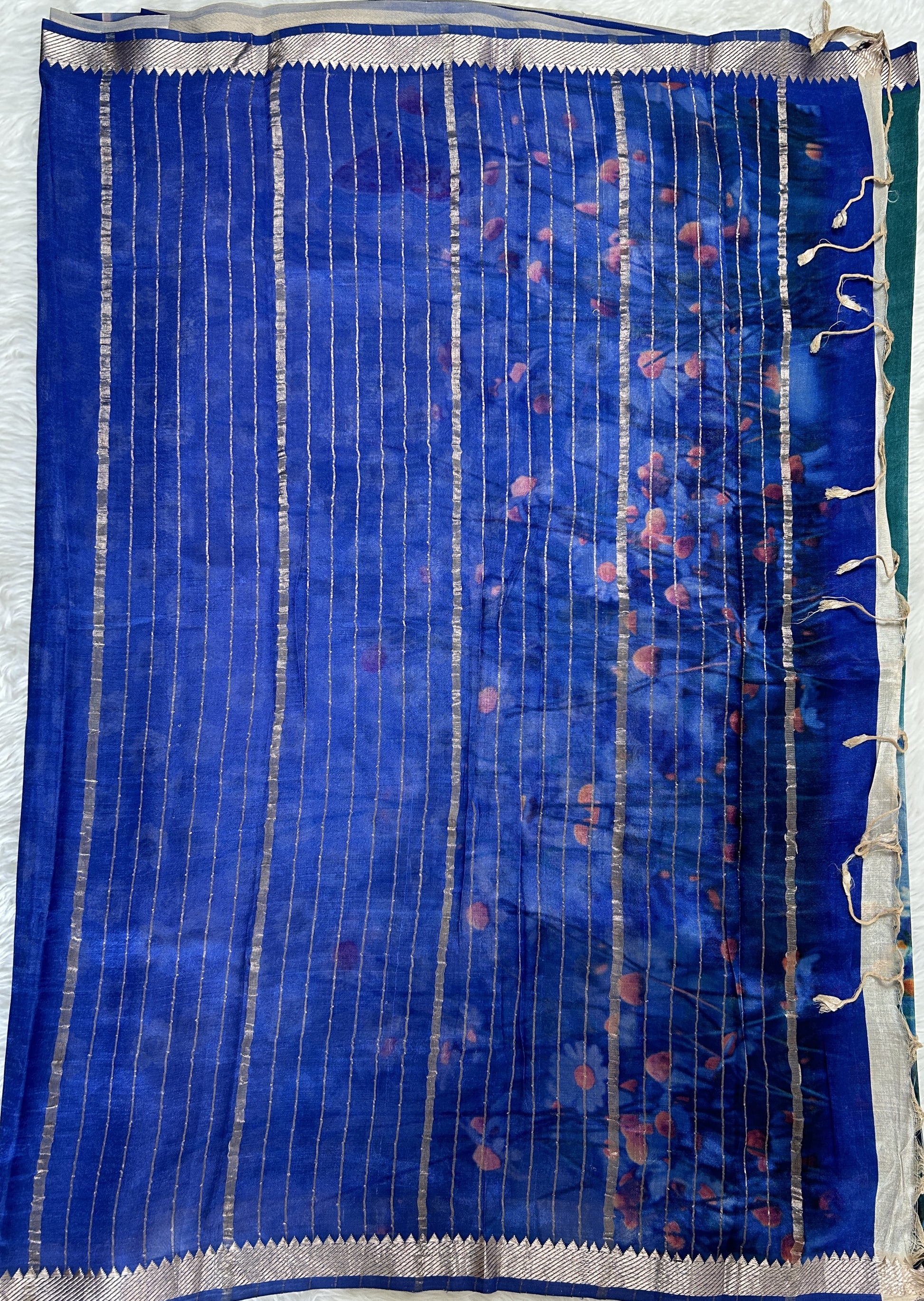 Mangalagiri Pattu Digital Print Saree Forest Green colored Saree complemented with a Dark Blue Colored Mangalagiri Border - Sampradaya Designer Studio