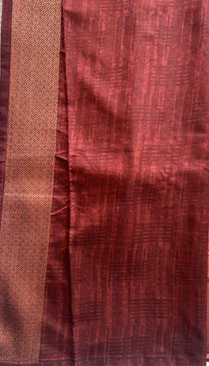 Maheshwari Chanderi Cotton Saree Dark Peach Colored Complemented with a Zari Border. - Sampradaya Designer Studio